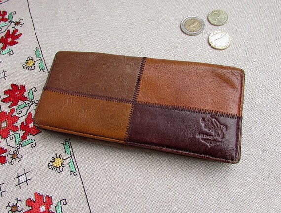 Porte-monnaie En Cuir Marron Vintage - Ancien Modèle Français En Cuir Vrai