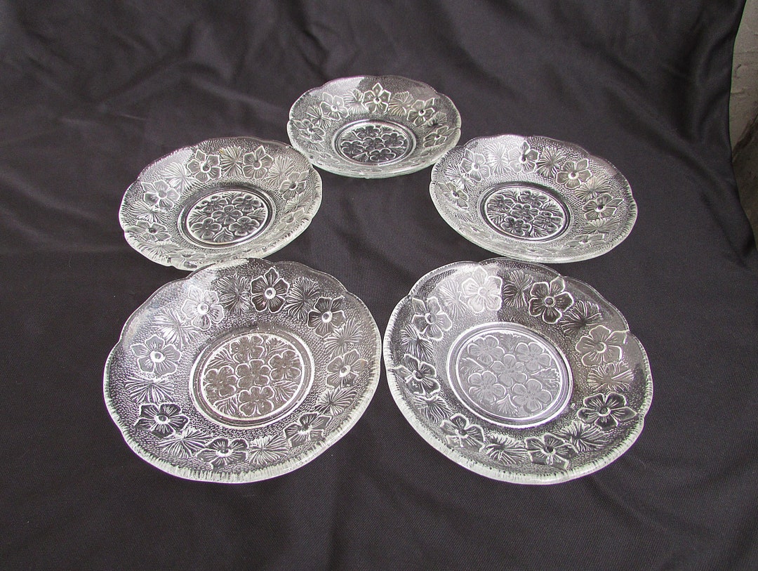 Set of 5 Vintage Small Glass Plates, Appetizer/dessert Plates 2, Clear