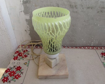 Vintage Embossed Glass Marble Night Light, 70s Boudoir Lamp