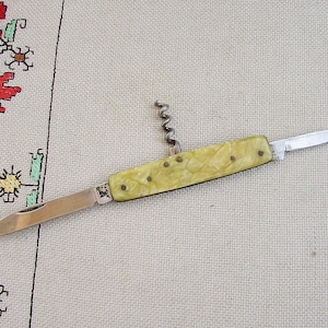 Vintage Mini Taschenmesser mit PerlmuttGriff 70er Jahre, Edelstahl Klinge, Klappbares CampingMesser, Multifunktionales Messer, altes Penknife