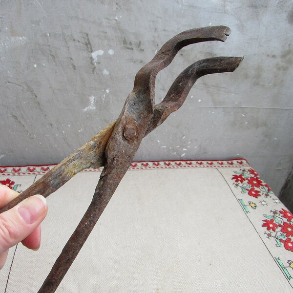 Antique Fire Tongs, Vintage Fireplace Tongs, Hand Forged Fire Irons, Primitive Fire Tongs, Handmade Iron Fire Tongs, Old Tool for Stove