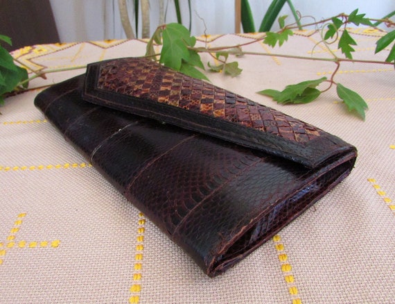 Vintage Women's Faux Brown Leather Bag, Envelope … - image 2