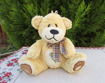 Orsetto di peluche vintage anni '80, animale di peluche beige, arredamento per la cameretta dei bambini