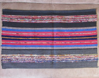 Vintage Hand Woven Cotton Rug, Small Bulgarian Carpet, 31.5 x 18.9 inches