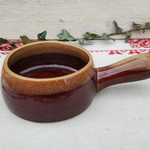 Vintage Traditional Bulgarian Bowl, Rustic Clay Bowl with Handle, Handmade Ceramic Bowl, Glazed Pottery Bowl, Bulgarian Art Pottery