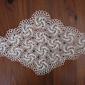 Vintage Crochet Doily, Crochet Doily ’80, Handmade Crochet Cream Cotton Tablecloth #4, Crochet Rhombus Doily, Shabby Chic Home Decor