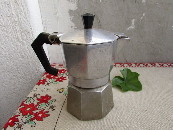 Vintage Coffee Maker, Aluminum Tourist Espresso Maker With Plastic Handle  3, Metal Coffee Maker, Espresso Pot, Rustic Home Decor 