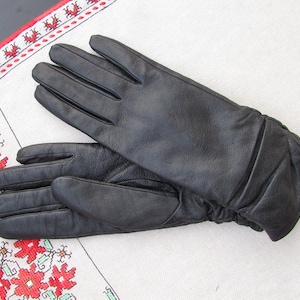 Vintage Black Real Leather Gloves EDMINS, Women Leather Gloves Size 7.5, Driving Gloves, Genuine Black Leather Gloves for Women,Gift for Her