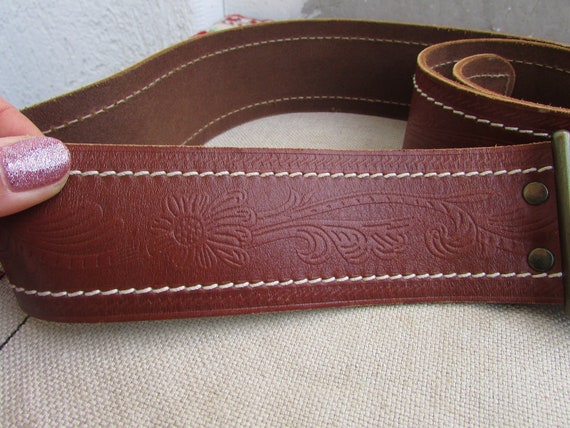 Vintage Lady's Brown Belt, Brown Faux Leather Bel… - image 6