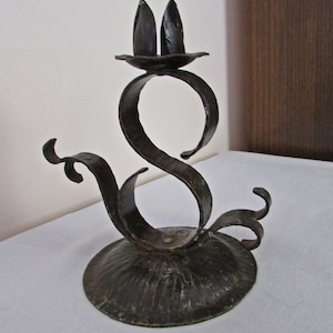 Vintage Handmade Single Candlestick 70s, Wrought Iron Candle Holder, Wrought Iron Decor, Authentic Old Rustic, Toreutics Candle Holder