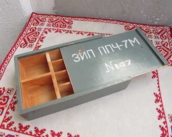 Military Wooden Box, Wooden Tool Box, Vintage Storage Case, Instrument Storage Box, Grey Army Military Case, Soldier Box, Rustic Decor