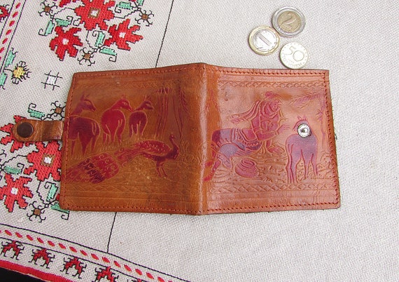 Unique Vintage Brown Genuine Leather Wallet, Vint… - image 3