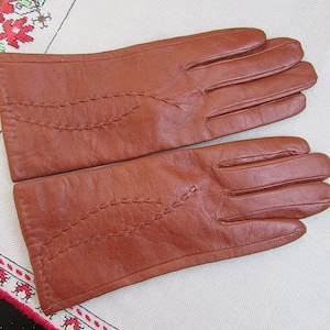 Vintage Light Brown Leather Gloves - Women&#39;s Size S - 80s Driving Gloves
