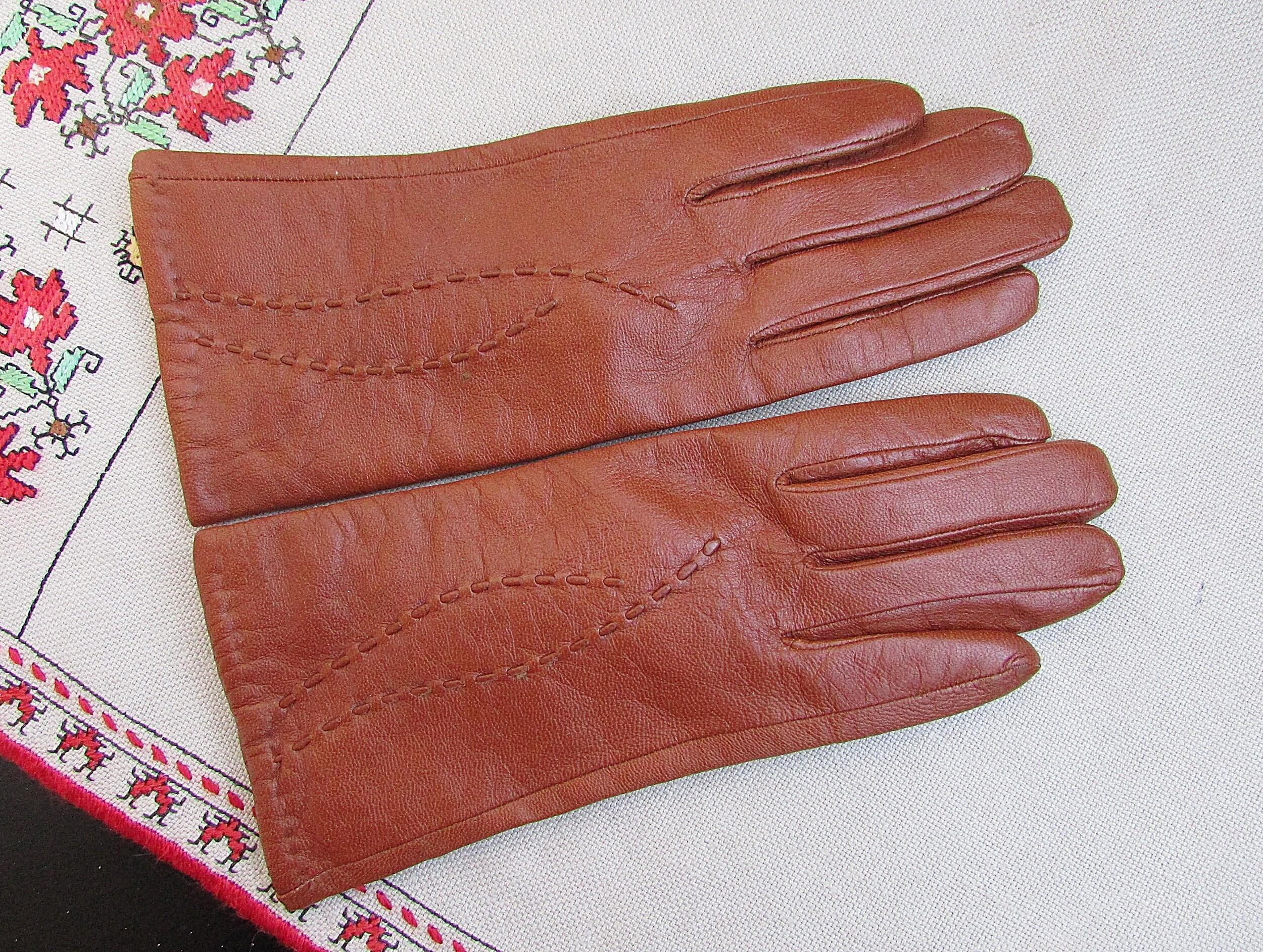 Vintage Light Brown Real Leather Gloves, Women Leather Gloves Size S, Driving Gloves, Genuine Brown Leather Gloves for Women, Gift for Her
