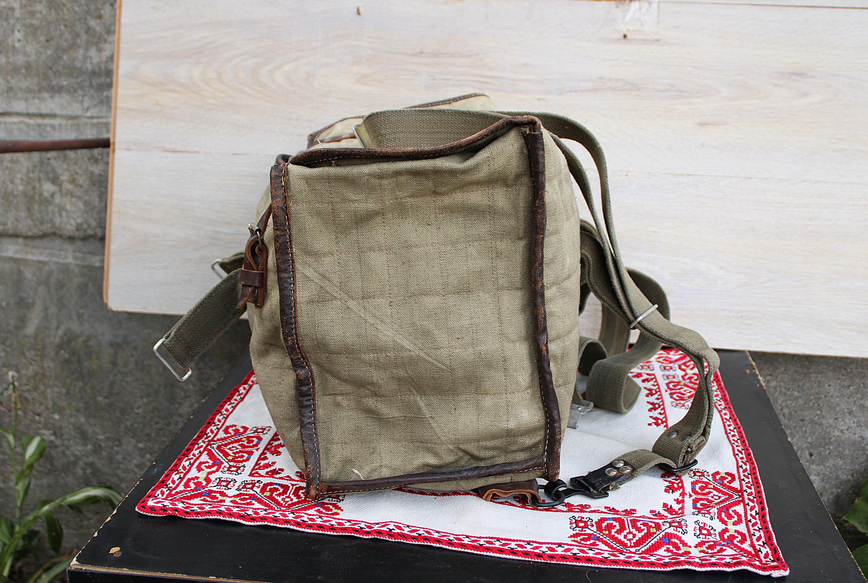 Vintage 70s Tourist Canvas Backpack: Military Khaki Leather Straps - Etsy