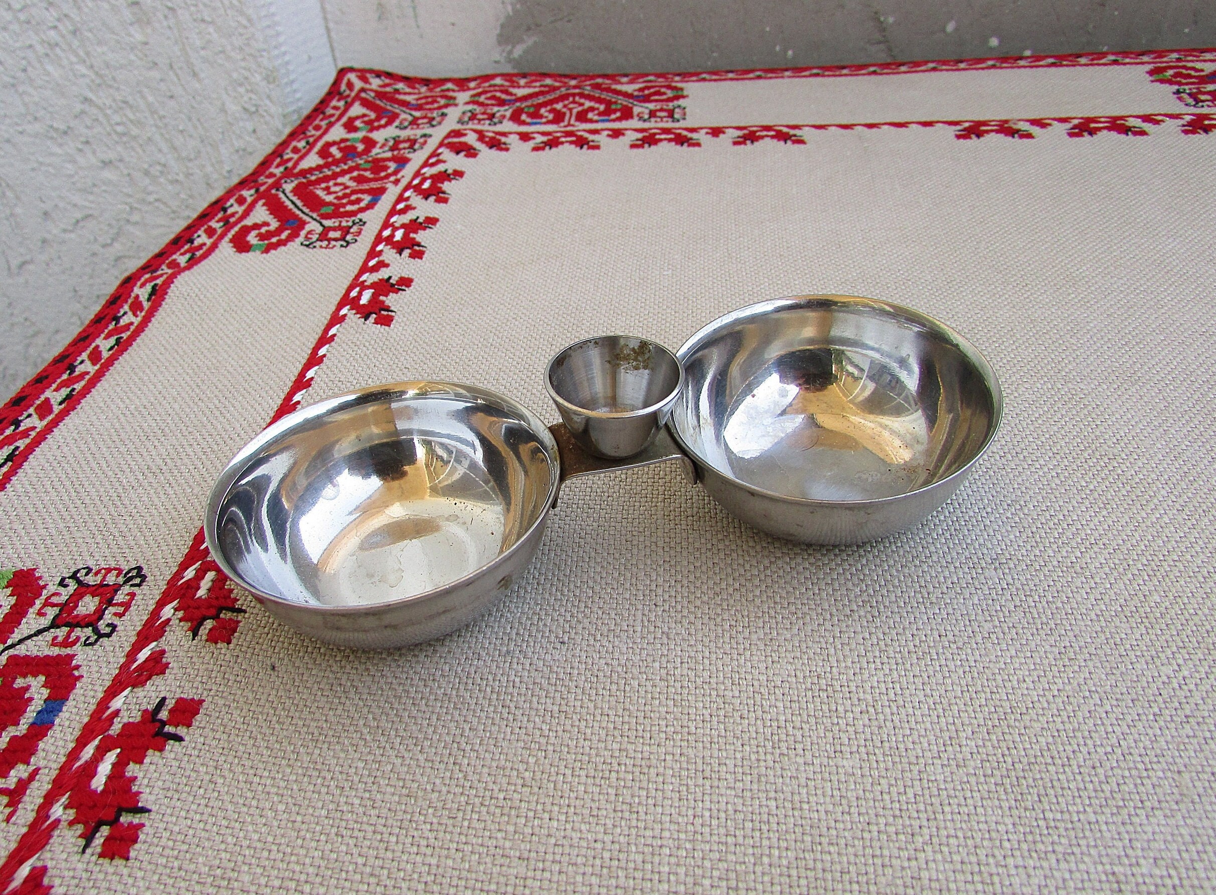 Vintage Metal Salt and Pepper Cellar, Double Open Salt Cellar, Metal Salt Shaker, Metal Salt and Pepper Holder, Silver Ton Cellar