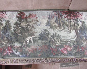 Vintage Woven Tapestry: Hunt Landscape Textile Wall Art