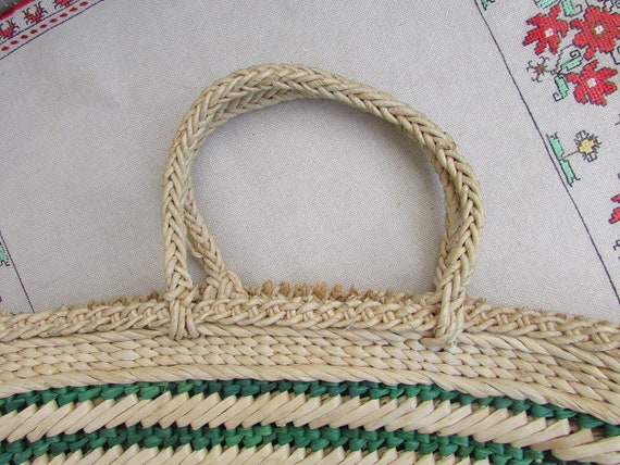 Vintage Wicker Handbag, Handmade Straw Bag, Straw… - image 8