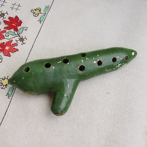 Vintage Pottery OCARINA 60s, Red Ceramic OCARINA Flute Whistle, Old Мusical Traditional Folk Instrument,Handmade Glazed Clay Ocarina Whistle
