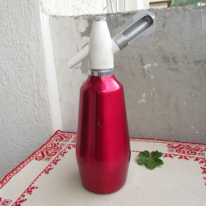 Vintage Red Soda Siphon Seltzer Bottle, Russian Autosyphon Bottle, Made in USSR, Barware Soda Maker, Aluminum Soda Water Seltzer Bottle