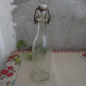 Original Vintage Glass Bottle 500ml, Lidded Bottle with Hinged Swing Wire Ceramic Stopper 1950s, Lemonade Bottle, Antique Glass Bottlе
