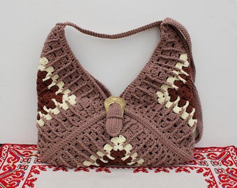 Boho Crochet Shoulder Bag: Handmade Cotton Crossbody Purse