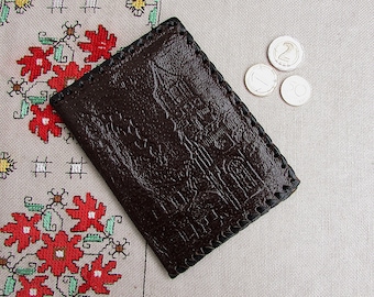 Cartera vintage de piel marrón repujada, estilo años 70