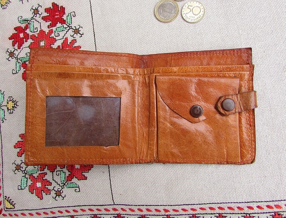 Unique Vintage Brown Genuine Leather Wallet, Vint… - image 5