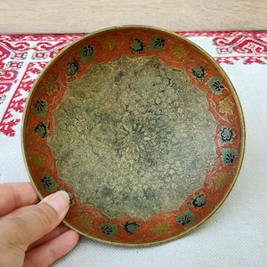 Vintage Brass Footed Bowl, Brass Bowl, Unique Hand-painted Floral Desigh Bowl, Ornate Candy Fruit Dish, Etched Brass Bowl