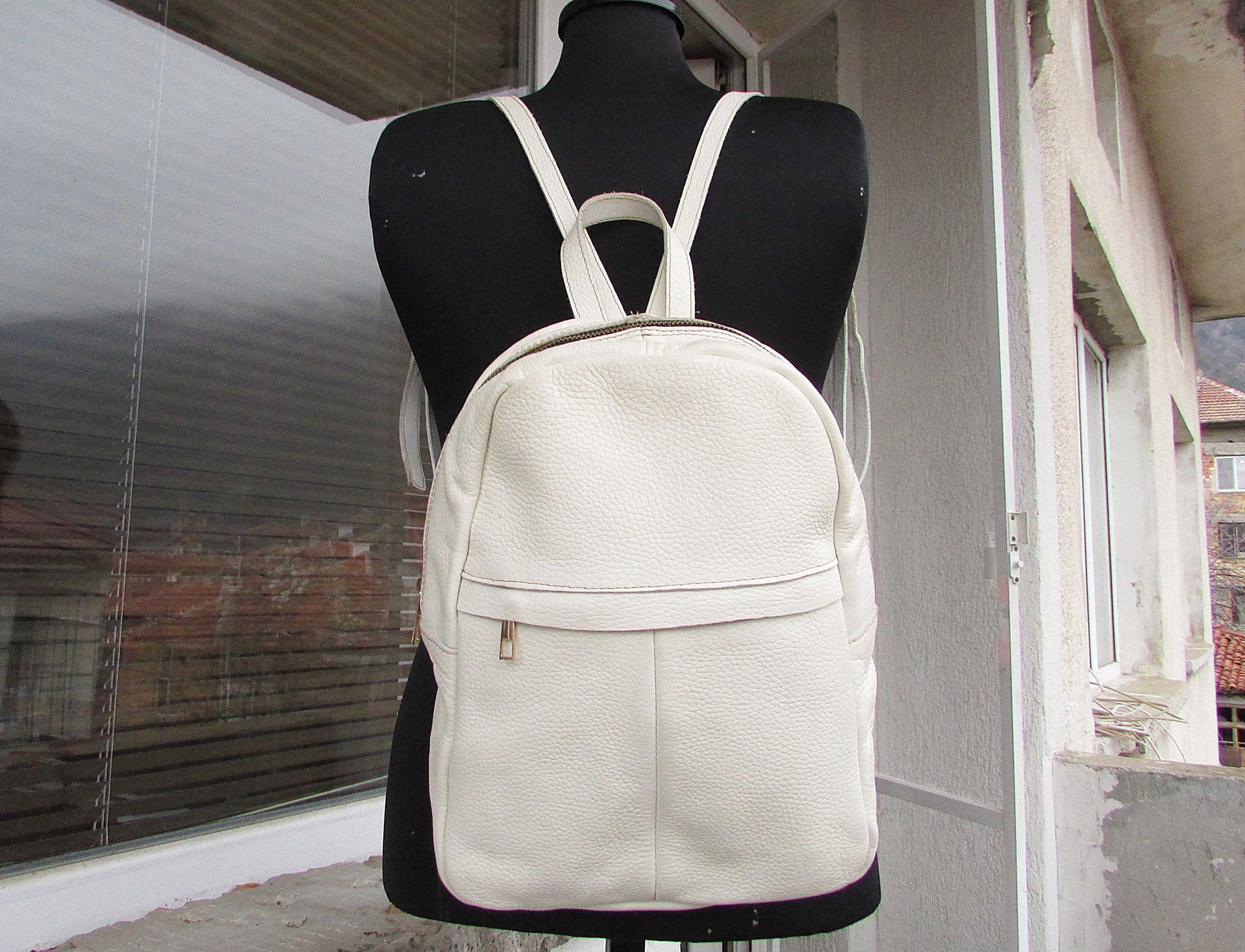 Vintage White Leatherette Backpack Womens Rucksack Festival Leather Shoulder Bag Handbag Artificial Leather Backpack Teenager Purse Etsy Canada