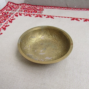 Vintage Brass Ashtray, Small Brass Decorative Plate #2, Ornate Candy Fruit Dish, Floral Motives Brass Ashtray, Brass Souvenir Ashtray
