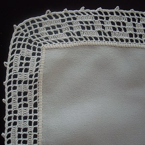 Natural White Silk Handkerchief, Ladies White Hand Crocheted Edging Handkerchief, Pure Silk Hanky, Crocheted White Lace Edge Hanky