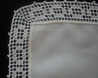 Natural White Silk Handkerchief, Ladies White Hand Crocheted Edging Handkerchief, Pure Silk Hanky, Crocheted White Lace Edge Hanky