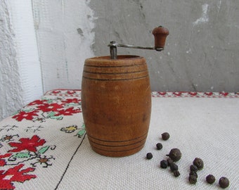 Vintage Wooden Pepper Mill, Rustic Country Kitchen Decor