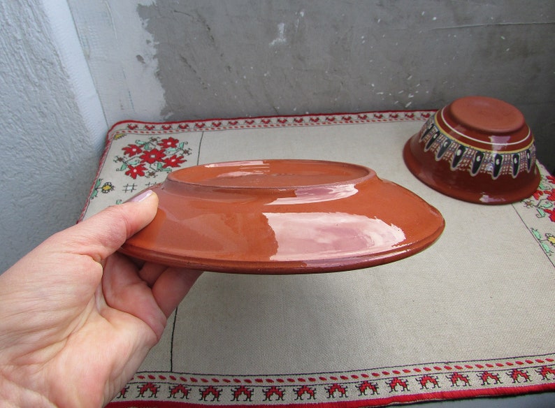 Traditional Bulgarian Pottery Stoneware Hand-Painted Glazed Plate Rustic Style Handmade Clay Plate Vintage Ceramic Serving Plate
