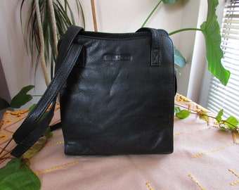 Vintage Black Genuine Leather Shoulder or Cross Body Handbag, Women Black Patent Leather Bag, Original Leather Purse, Leather Strap Bag