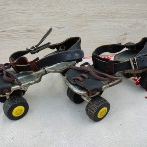 Vintage Adjustable Metal Roller Skates RODOPA, Junior Black Leather Roller Skates, Bulgarian Adjustable Roller Skates 1970s,Made in Bulgaria