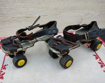Vintage Black Leather Roller Skates: Adjustable Metal RODOPA, 1970s Decor