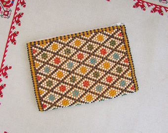 Vintage Women&#39;s Wallet with Beads, Coin Pouch with Plastic Beads, Beads Purse 1970&#39;s, Vintage Coin Purse, Purse with Colored Beads