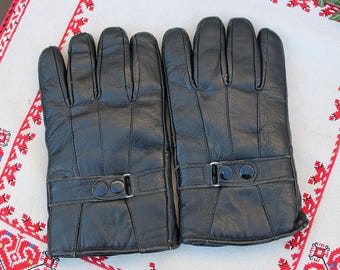 Vintage Black Leather Driving Gloves - Men's Size 10 1/2