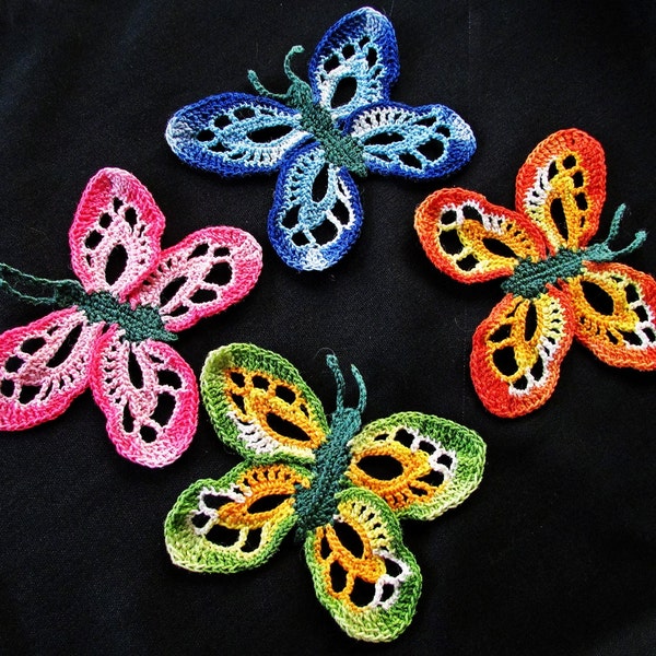 Four Beautiful Handmade Colorful Crochet Butterflies, Handmade  3D Decoration, Crochet Lace Decoration, Spring Decoration,Butterfly Applique