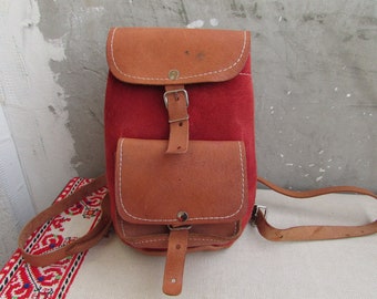 Vintage Suede Leather Backpack, Small Rucksack, Travel  display picture 3
