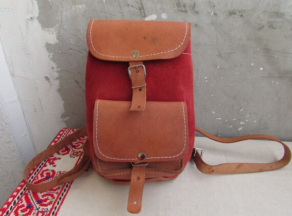 buy leather suede retro backpack Vintage Suede Leather Backpack, Small Rucksack, Travel Knapsack