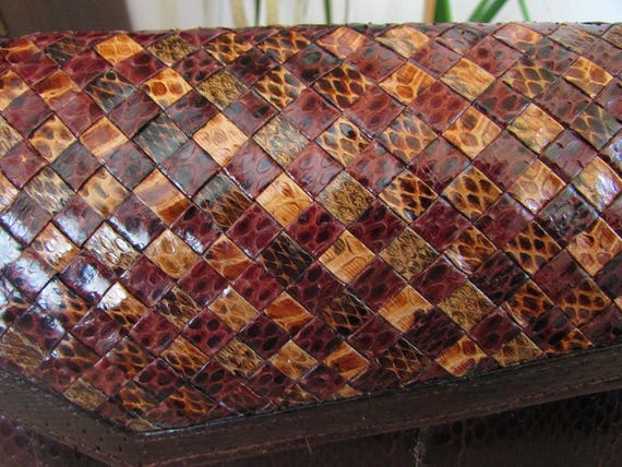 Vintage Women's Faux Brown Leather Bag, Envelope … - image 3