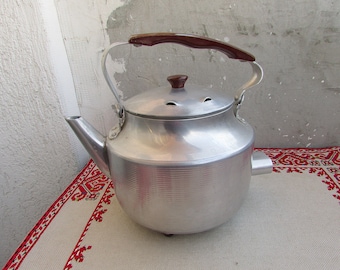 Vintage Aluminum Electric Teapot Brown Bakelite Handle, Russian Aluminum Kettle, Made in USSR, Working Electric Metal Teapot, Kitchen Decor