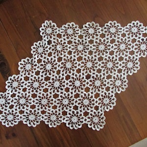 Vintage Crochet Doily, Crochet Doily ’80, Handmade Crochet Cream Cotton Tablecloth #3, Crochet Rhombus Doily, Shabby Chic Home Decor