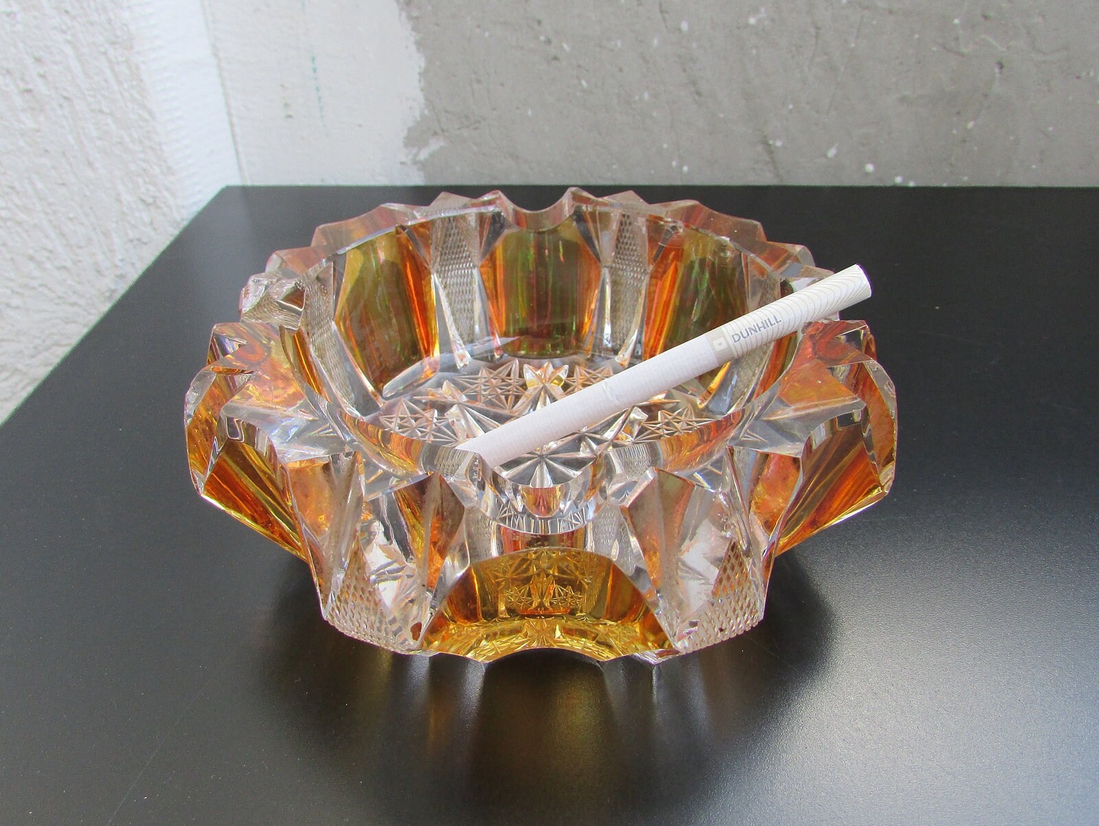 Vintage Heavy Glass Ashtray Crystal Large Tobacciana Collectibles