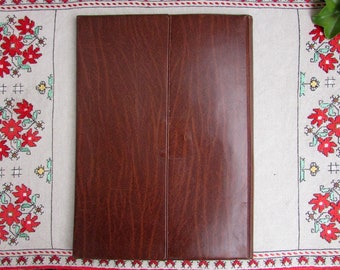 Portafolio vintage de piel sintética marrón, organizador de negocios de los años 80