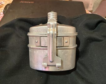 Reserved for L A: Vintage Aluminum Military Canteen Kit, Cold War Relic