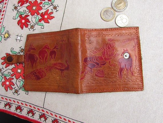 Unique Vintage Brown Genuine Leather Wallet, Vint… - image 4